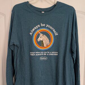 Celestial Seasonings TEAL Long-Sleeve "Always be yourself" Unicorn t-shirt-NEW